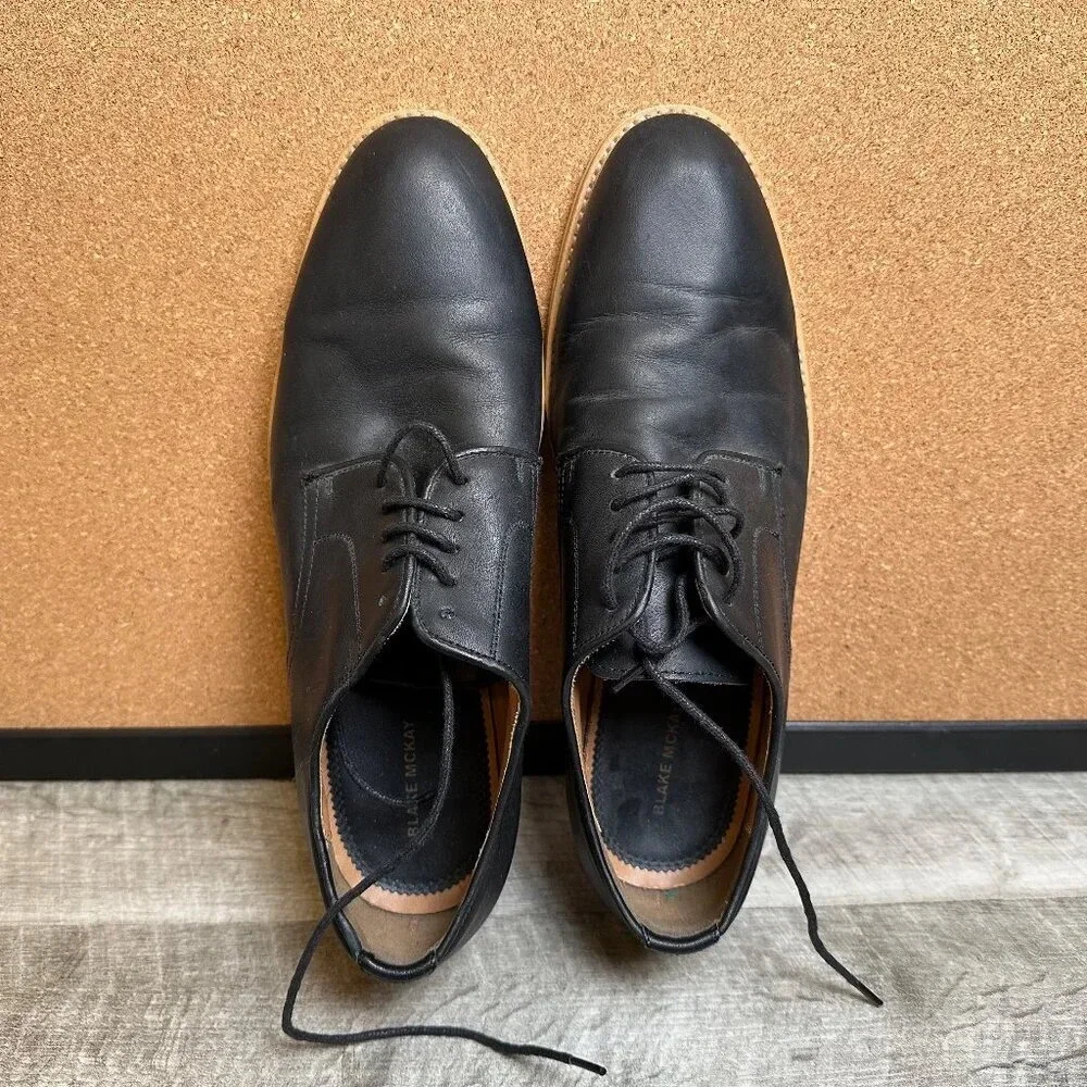Blake McKay Black Leather Dress Shoes with White Bottom Rubber Outsole Size 9